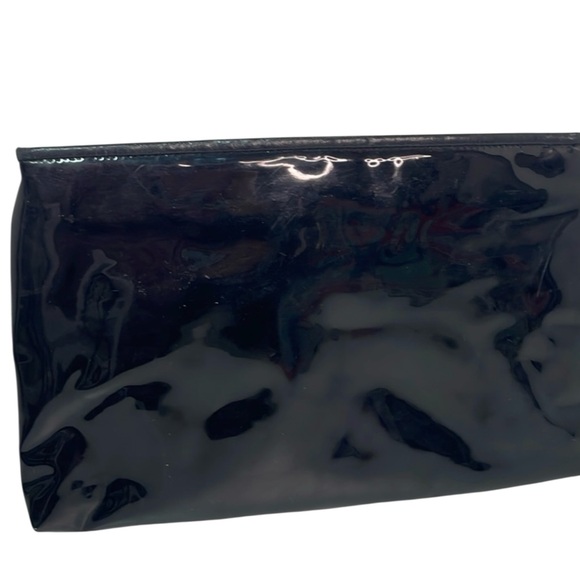 Retro 80’s Bag Bazaar Black Patent Leather Compartment Large Clutch Bag - Picture 2 of 14